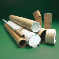 Group of different sized kraft mailing tubes with end caps