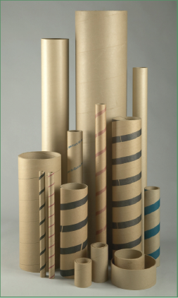 Group of kraft cores with varying heights, circumferences and thicknesses