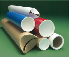 Group of mailing tubes of different colors with different end closures